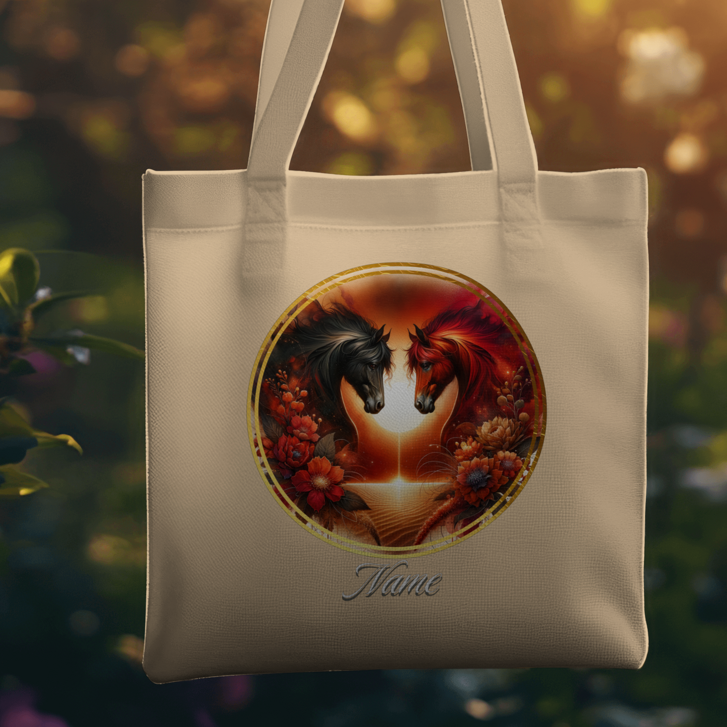 Personalized Black Horse with Red Horse Eco Tote Bag