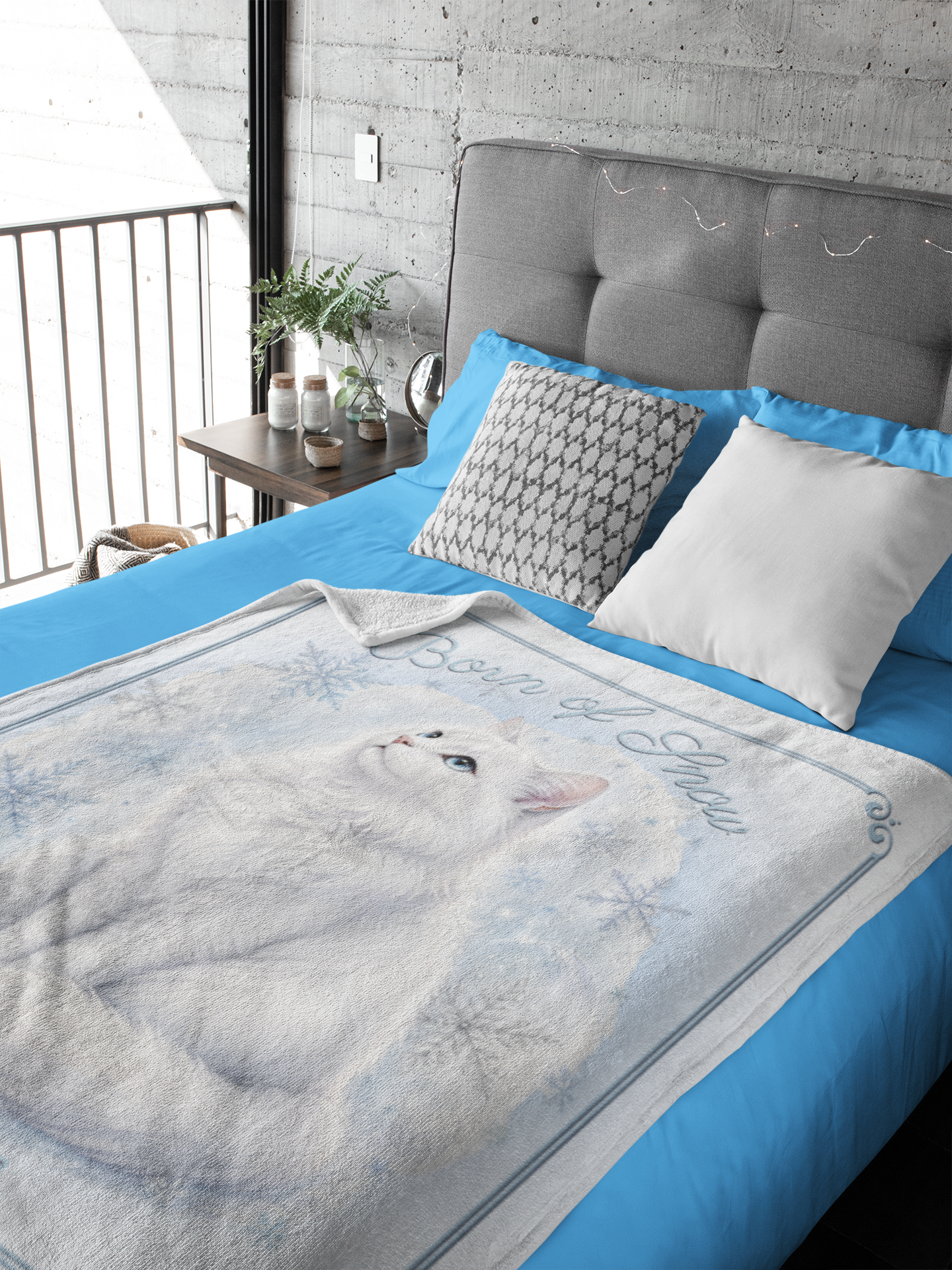 Personalized Born of Snow White Cat Throw Blanket