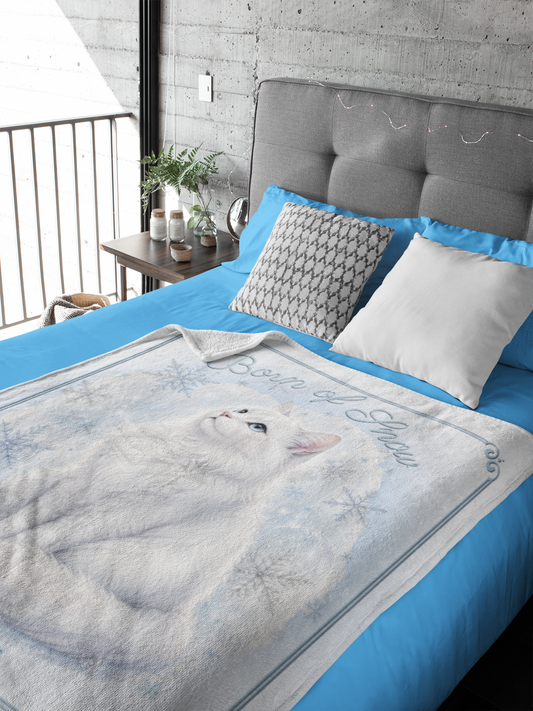 Personalized Born of Snow White Cat Throw Blanket