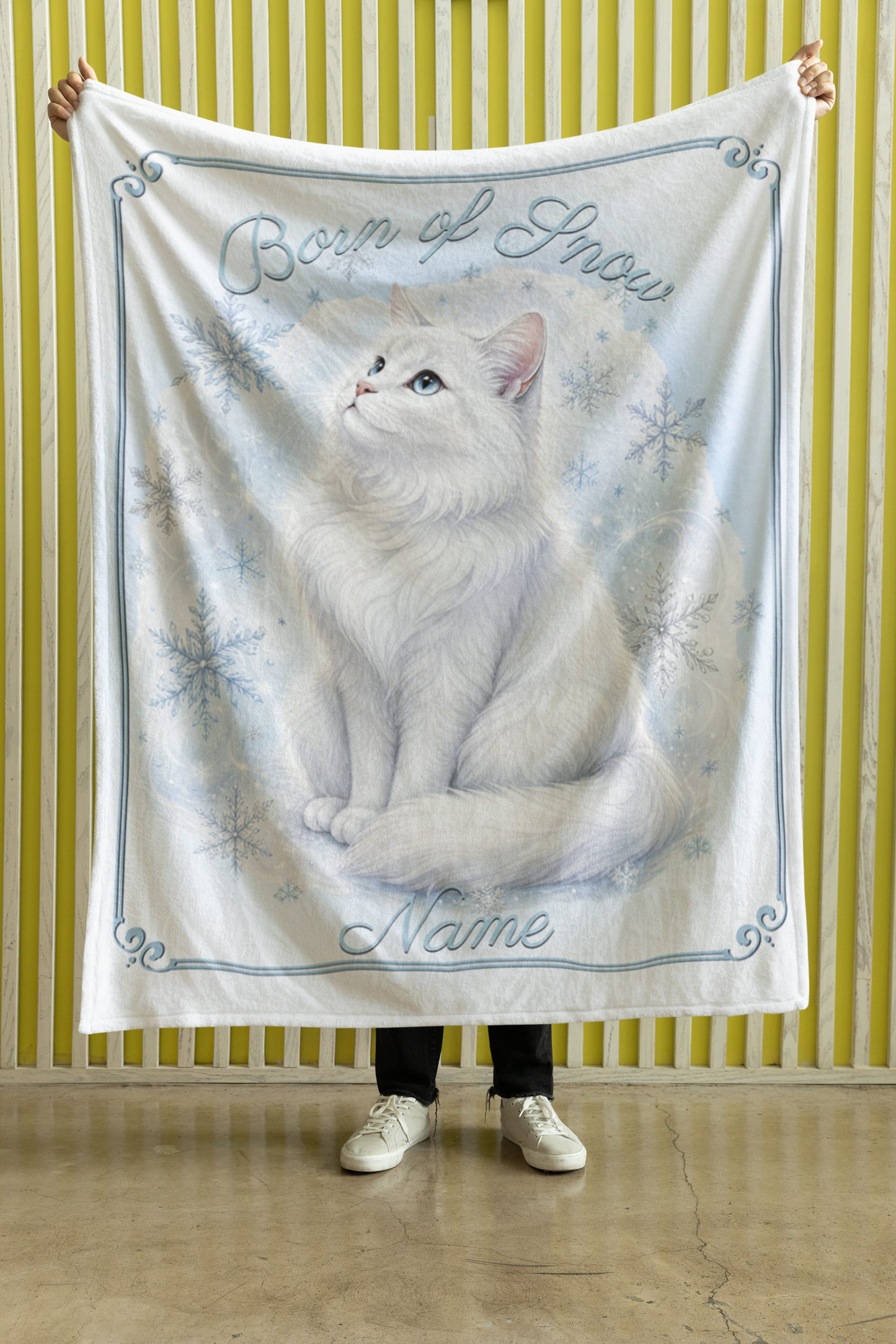 Personalized Born of Snow White Cat Throw Blanket
