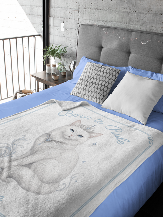 Personalized Born to Rule White Cat Throw Blanket