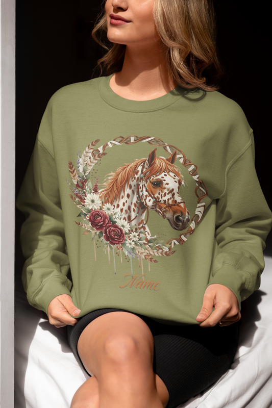 Brown Spotted Appaloosa in Rope Wreath Personalized Sweatshirt