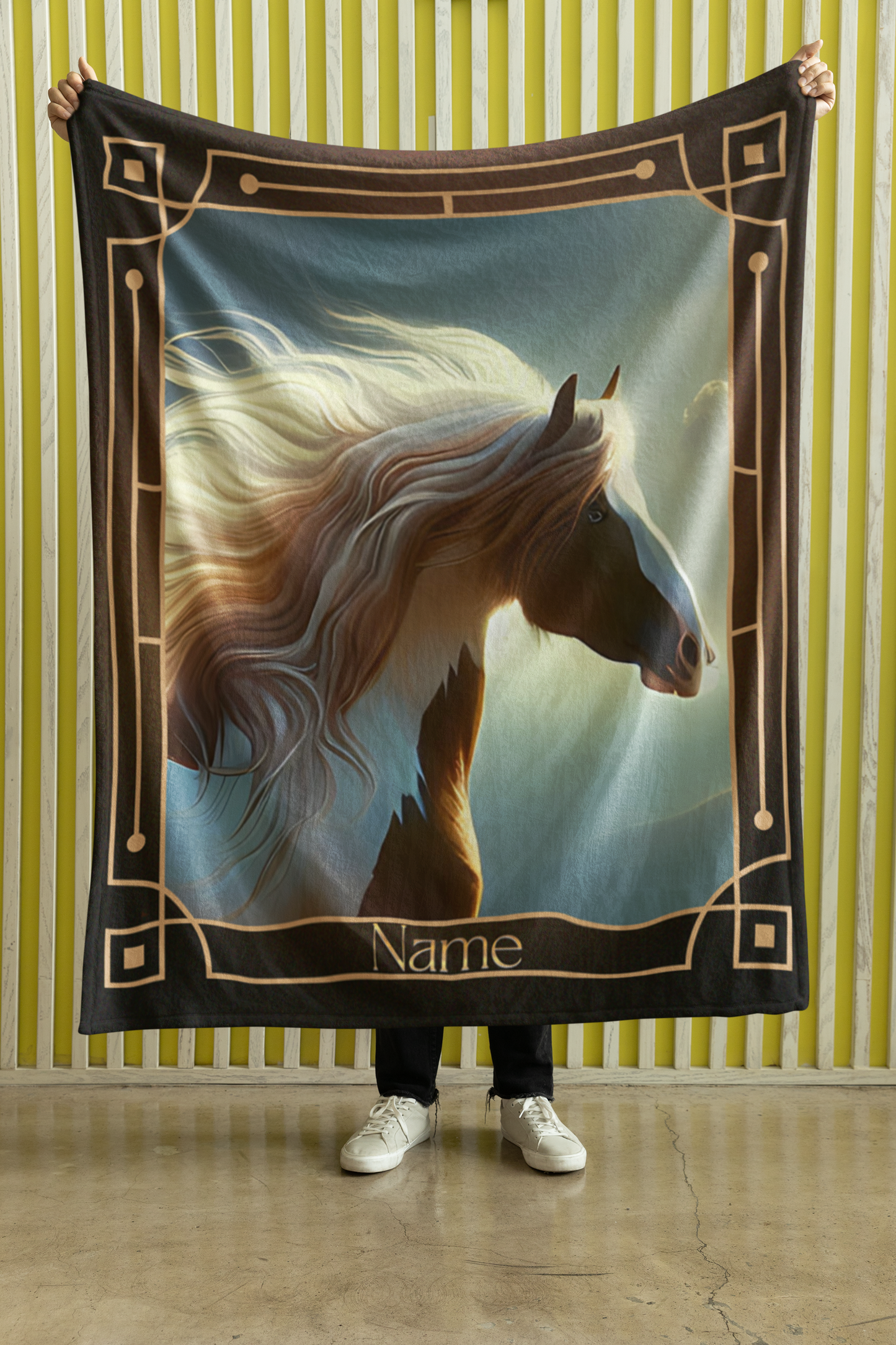 Personalized Brown and White Paint Horse Throw Blanket - 50"x60" Custom Name Blanket