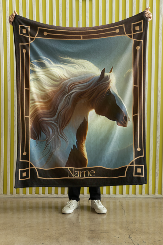 Personalized Brown and White Paint Horse Throw Blanket - 50"x60" Custom Name Blanket