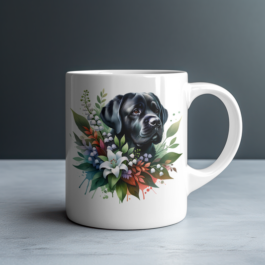 Personalized Bullmastiff with Lily and Lily of the Valley Mug — Custom Name Gift