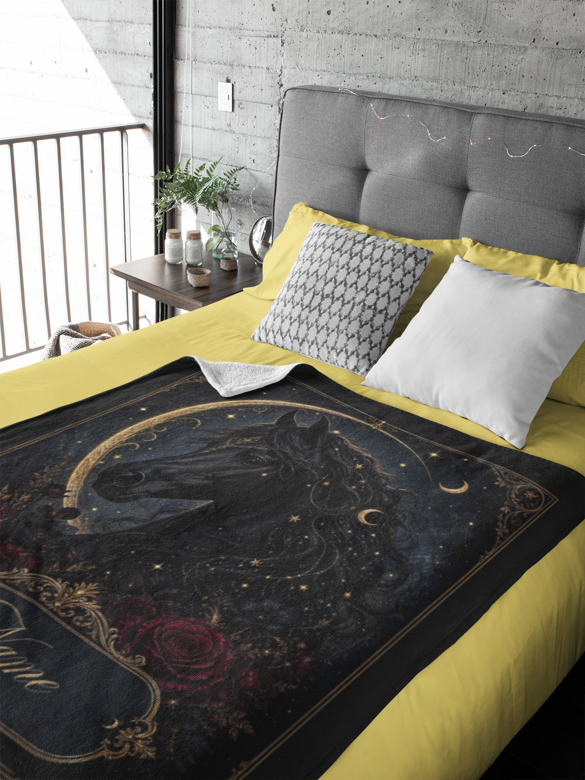 Personalized Celestial Black Arabian Throw Blanket