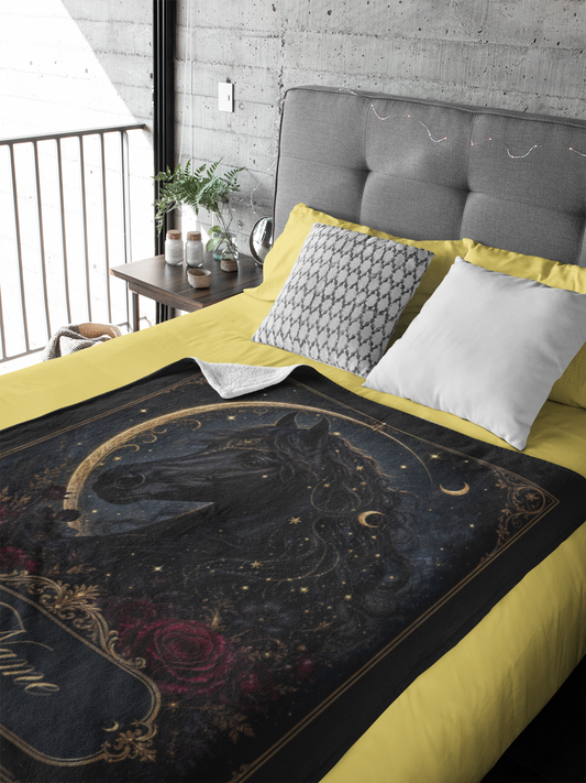 Personalized Celestial Black Arabian Throw Blanket