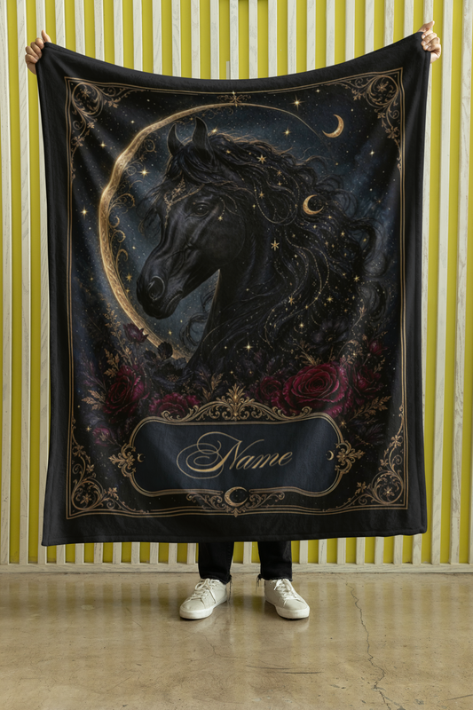 Personalized Celestial Black Arabian Throw Blanket