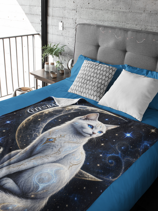 Celestial Light White Cat Throw Blanket
