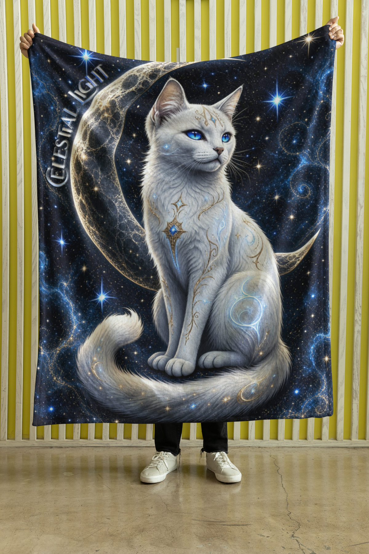 Celestial Light White Cat Throw Blanket