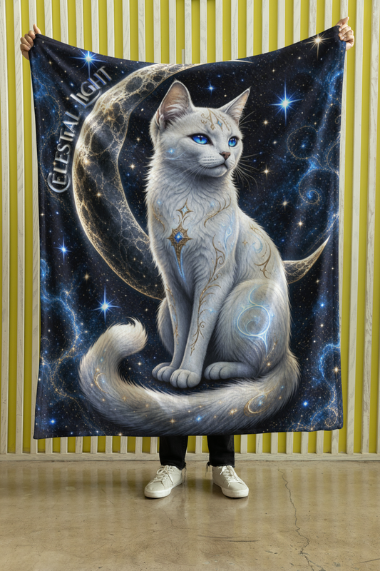 Celestial Light White Cat Throw Blanket