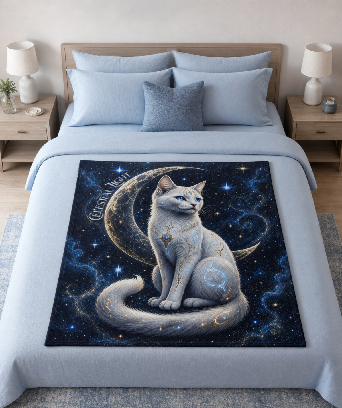 Celestial Light White Cat Throw Blanket