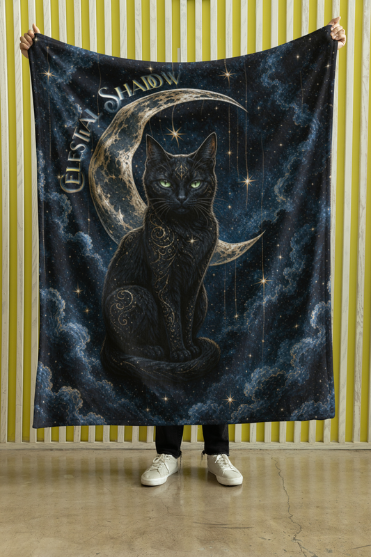 Celestial Shadow Black Cat Throw Blanket