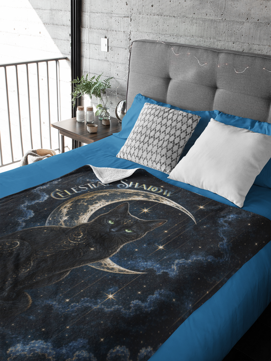 Celestial Shadow Black Cat Throw Blanket