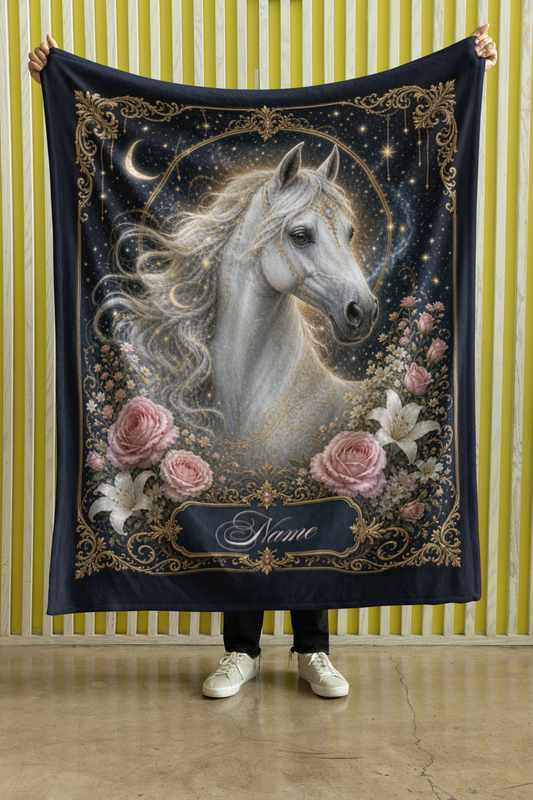 Personalized Celestial White Arabian Throw Blanket