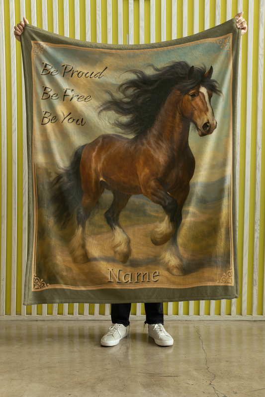 Personalized Clydesdale "Be Proud, Be Free, Be You" Throw Blanket - 50"x60" Custom Name Blanket