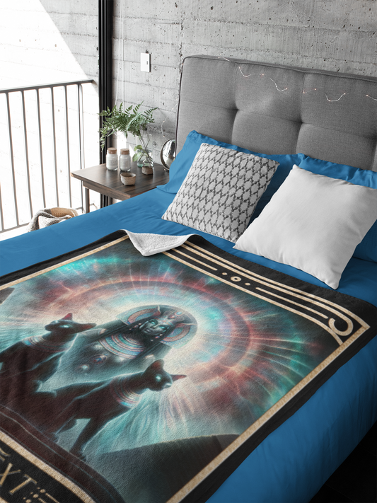 Personalized Ethereal Bast Goddess with Sacred Cats and Pyramids Throw Blanket — Custom Name Gift