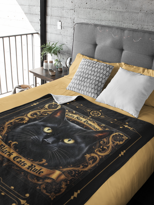 Felis Nox Dominat — Black Cats Rule Throw Blanket