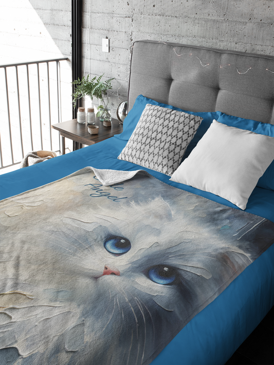 Personalized My Little Angel White Cat Throw Blanket — Custom Name Gift