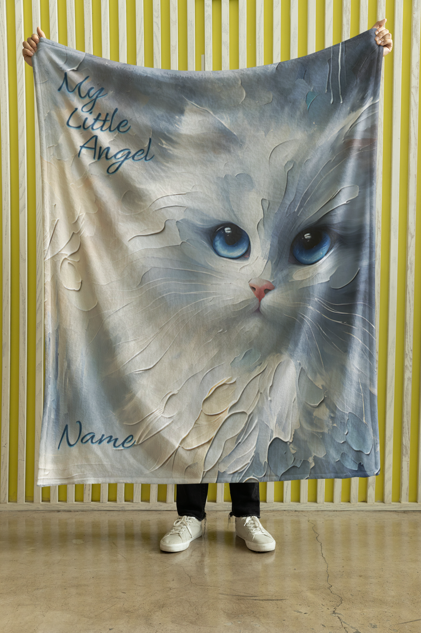 Personalized My Little Angel White Cat Throw Blanket — Custom Name Gift