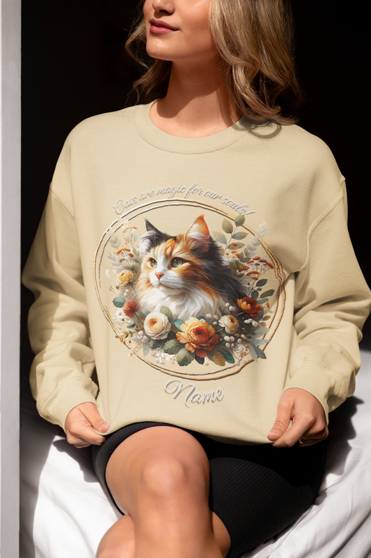 Fluffy Calico with Ranunculus Personalized Sweatshirt
