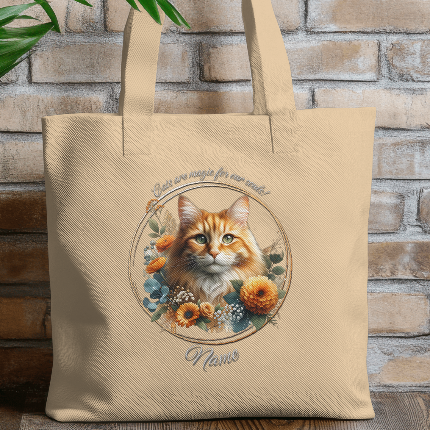 Personalized Fluffy Ginger and White Cat Eco Tote Bag