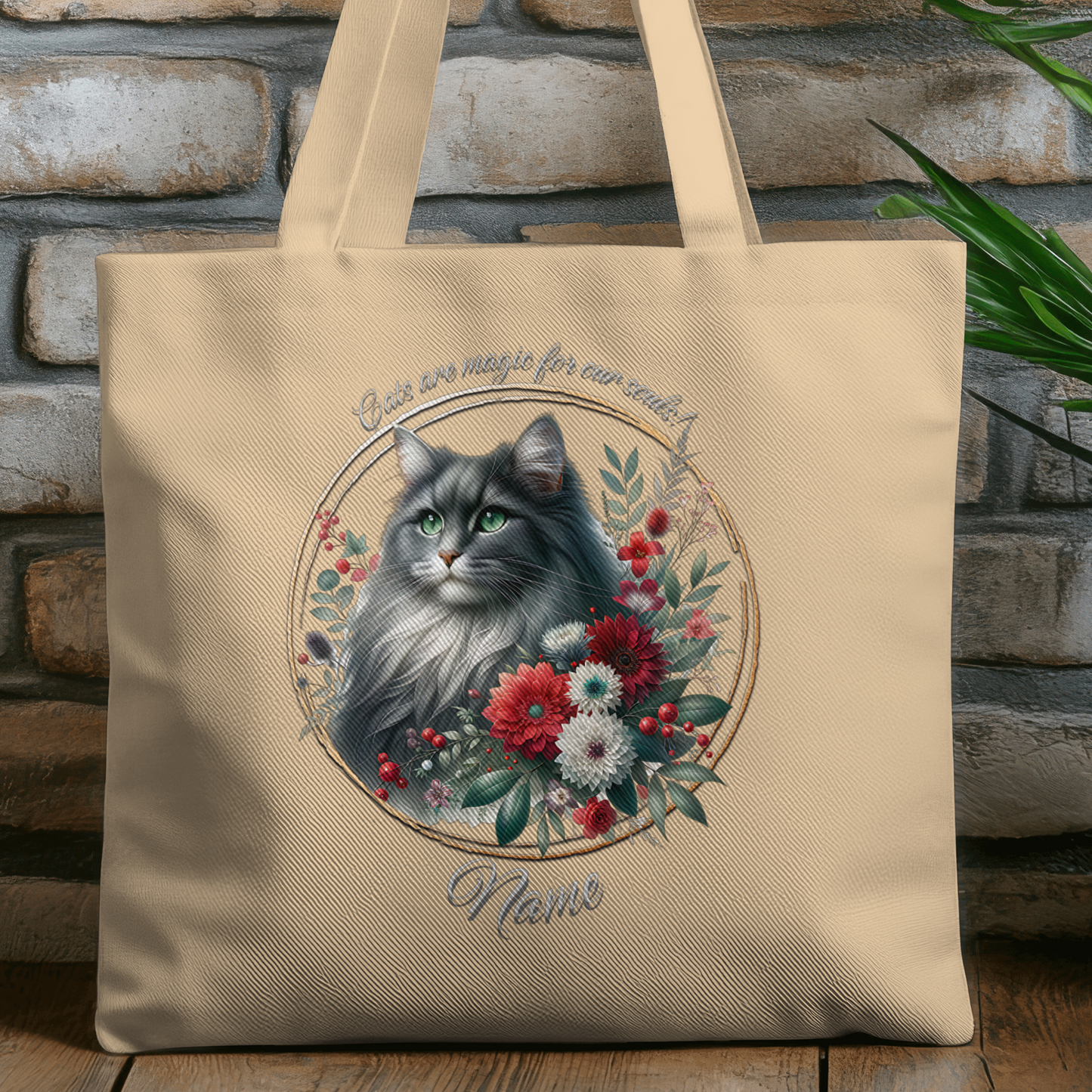 Personalized Fluffy Grey Cat with White Patch Eco Tote Bag