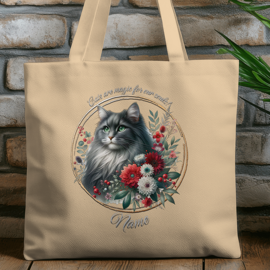 Personalized Fluffy Grey Cat with White Patch Eco Tote Bag