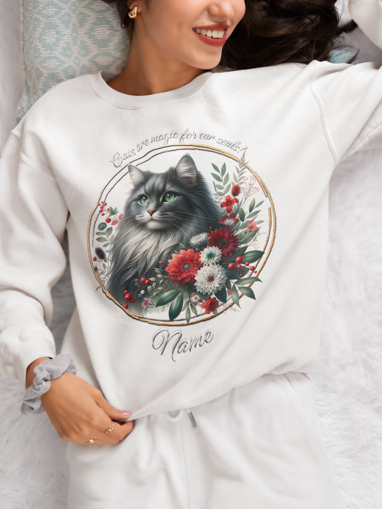 Fluffy Grey Cat Personalized Sweatshirt