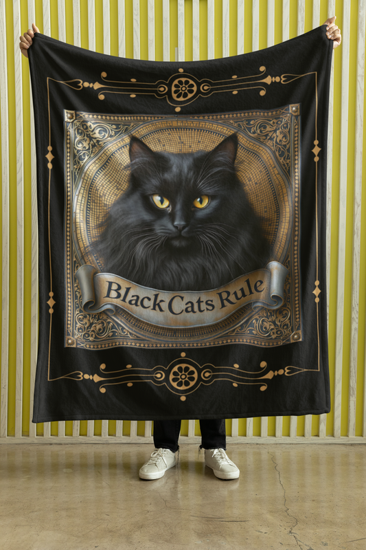 Fluffy Black Cat — Black Cats Rule Throw Blanket