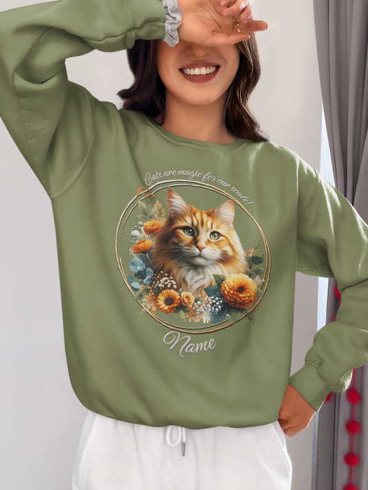 Fluffy Ginger and White Cat Personalized Sweatshirt