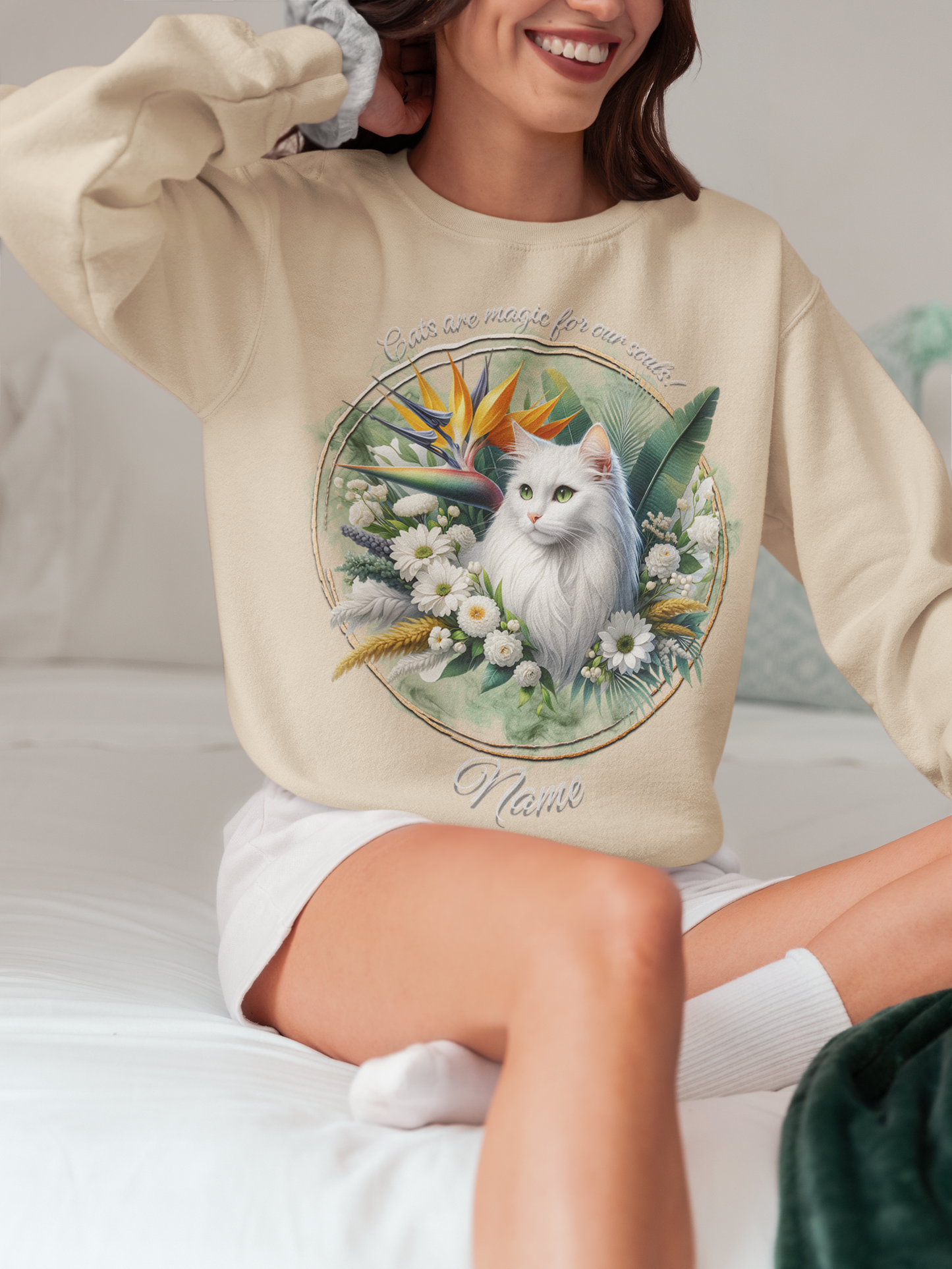 Long Haired White Cat Personalized Sweatshirt