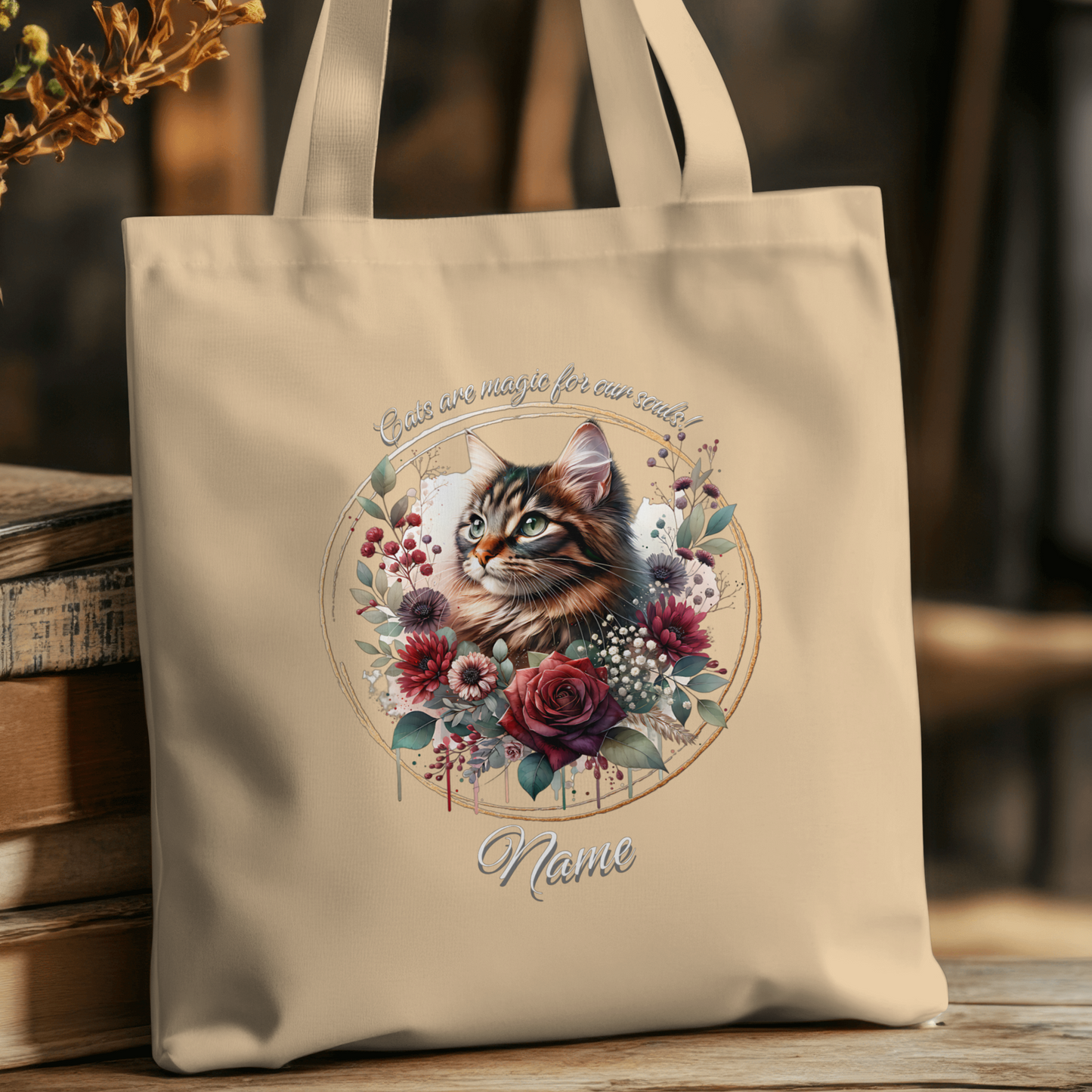 Personalized Fluffy Tabby Cat Eco Tote Bag