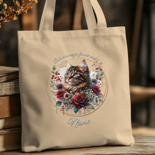 Personalized Fluffy Tabby Cat Eco Tote Bag
