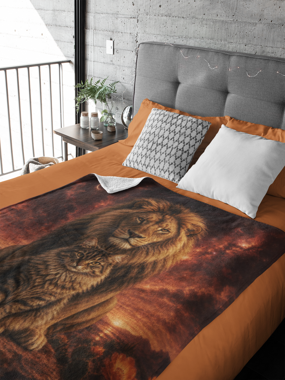 Personalized Fluffy Brown Tabby with Guardian Lion Throw Blanket