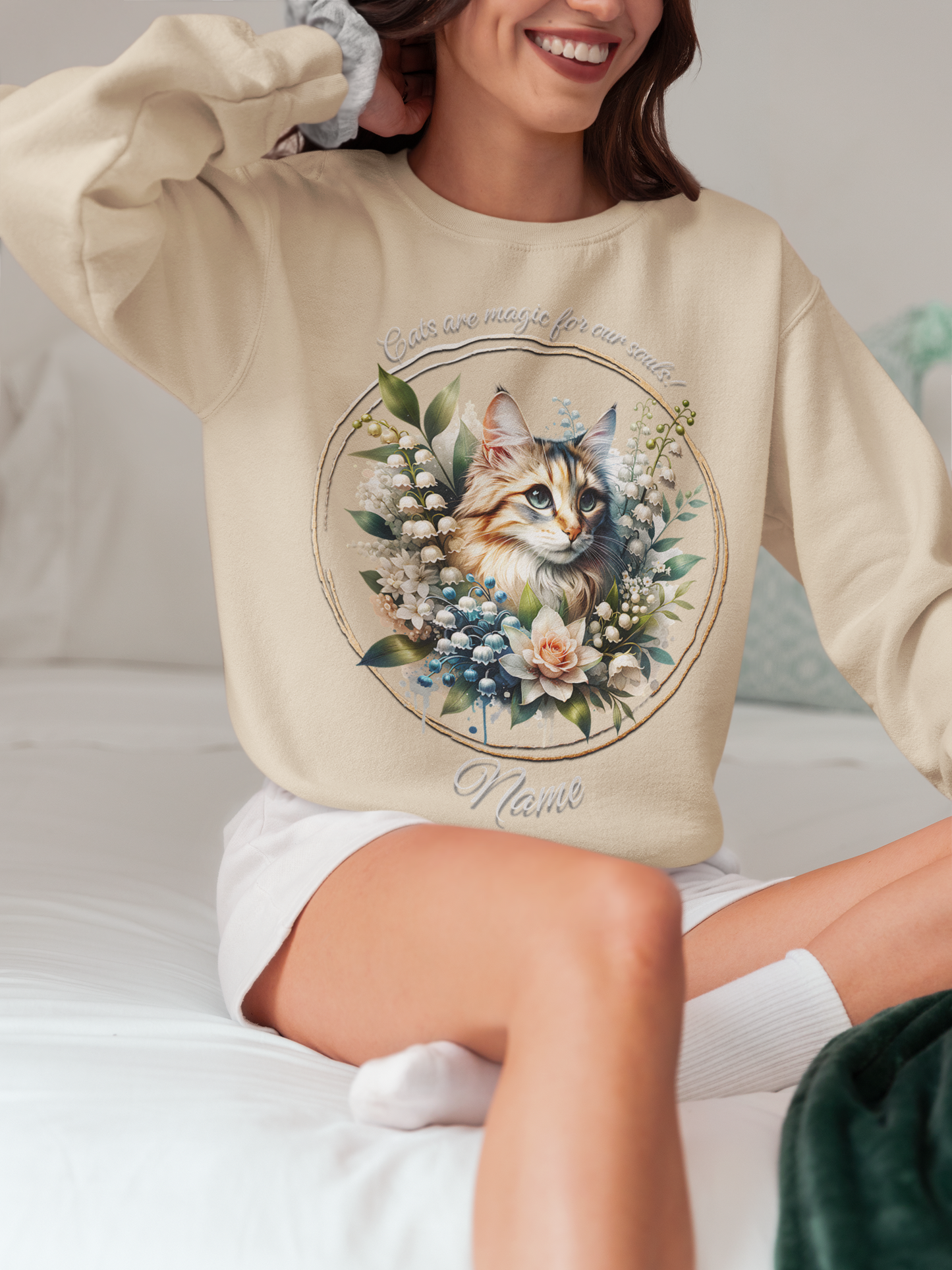 Fluffy Tabby with Peach Rose Personalized Sweatshirt