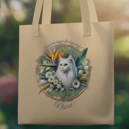 Personalized Longhaired White Cat Eco Tote Bag