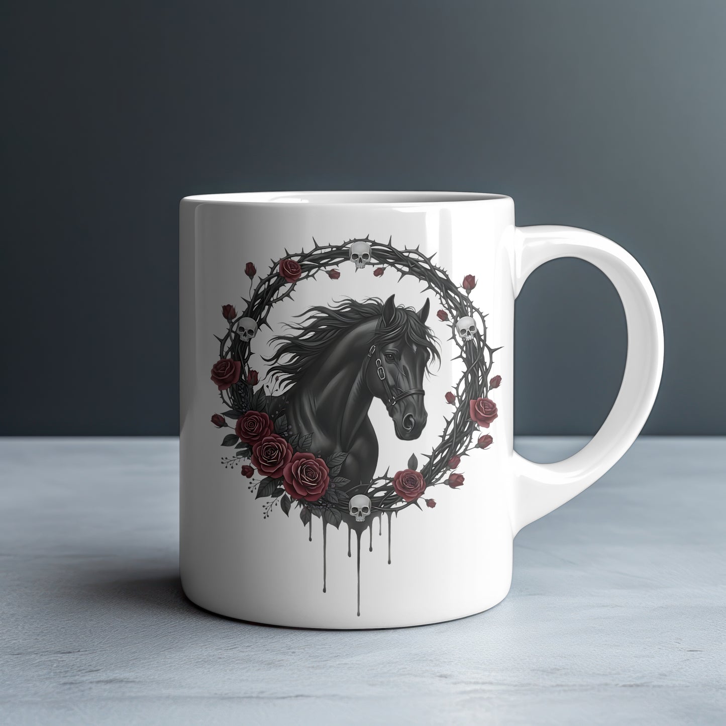 Gothic Black Horse Personalized White Glossy Mug