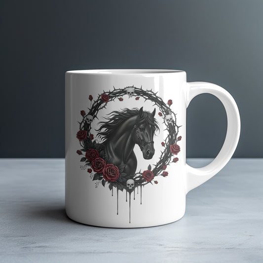 Gothic Black Horse Personalized White Glossy Mug