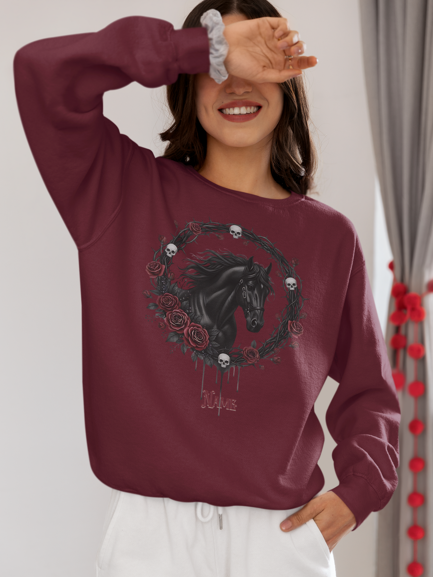 Black Horse in a Gothic Wreath Personalized Sweatshirt