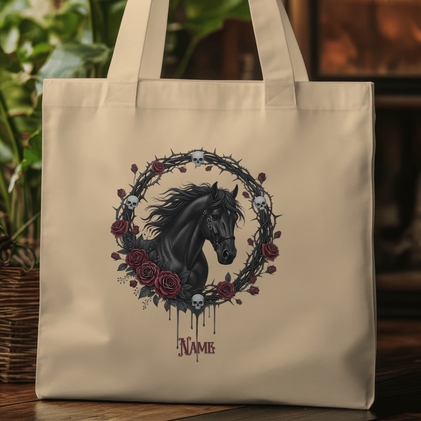 Personalized Gothic Black Horse Eco Tote Bag