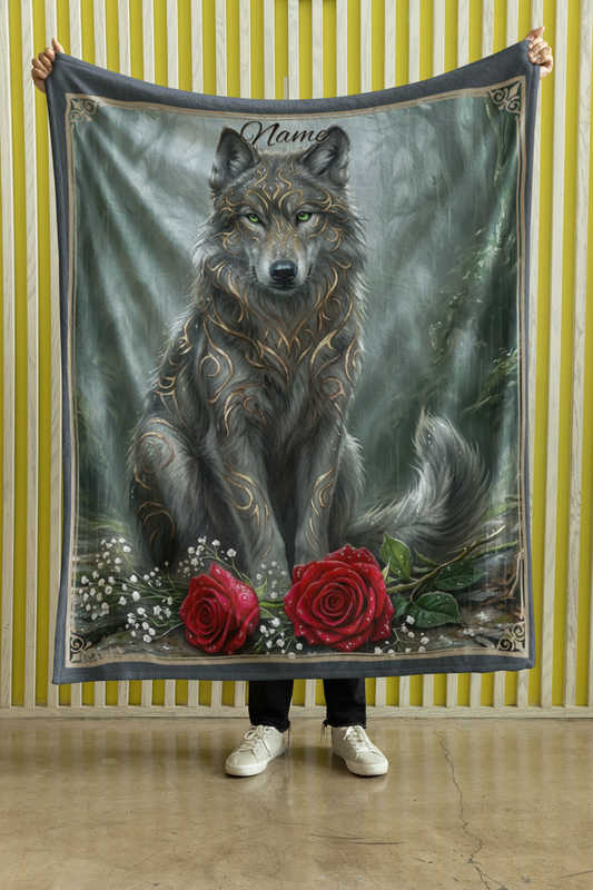 Personalized Fantasy Grey Wolf Spring Forest Throw Blanket