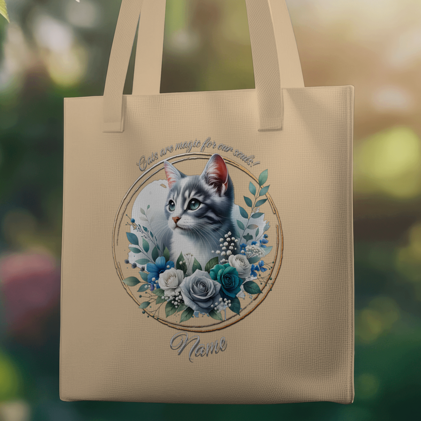 Personalized Grey and White Striped Tabby Kitten Eco Tote Bag