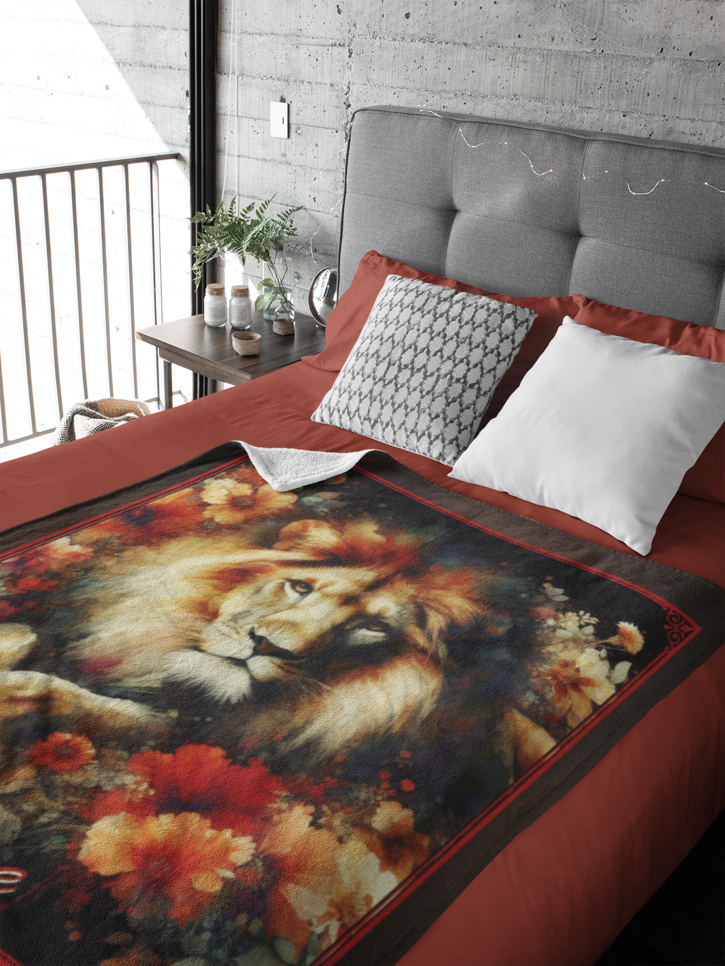 Personalized Floral Majesty Lion Throw Blanket