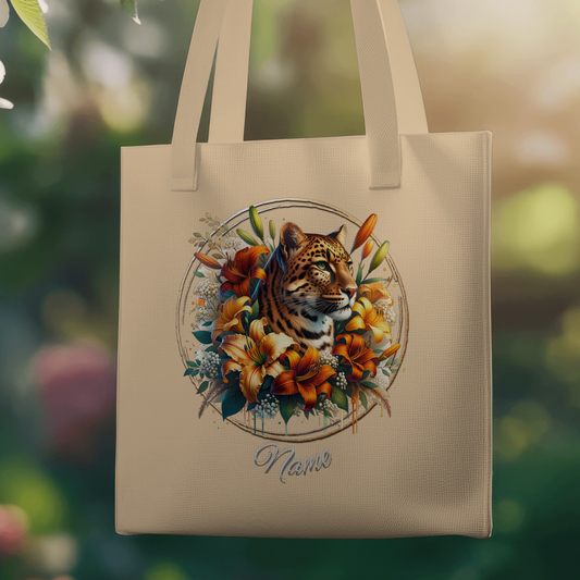 Personalized Leopard with Lilies Eco Tote Bag