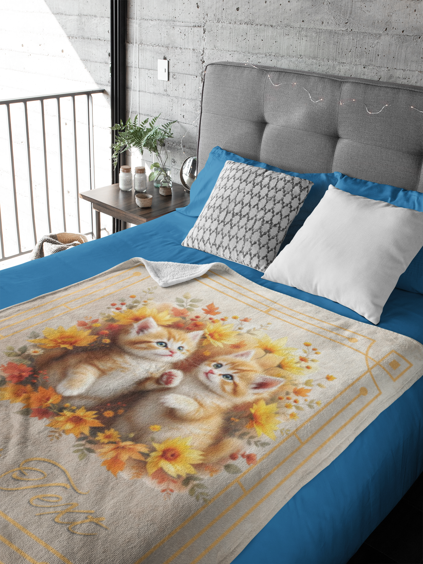 Personalized Ginger Kittens Playing in Autumn Flowers Throw Blanket — Custom Name Gift