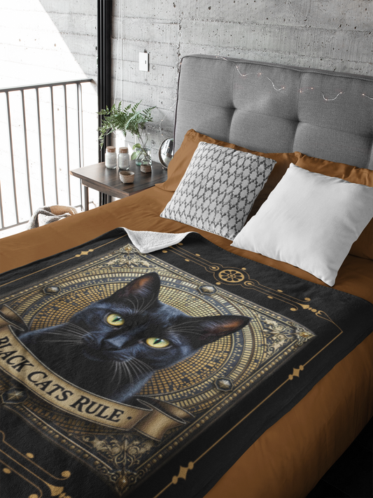 Black Cats Rule — Gold Frame Throw Blanket