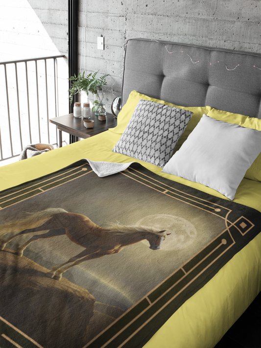 Personalized Palomino Horse in the Moonlight Throw Blanket - 50"x60" Custom Name Blanket