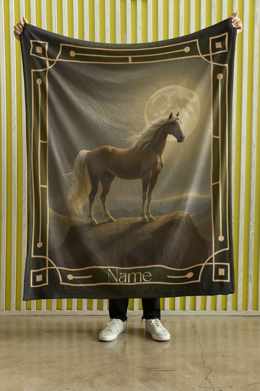 Personalized Palomino Horse in the Moonlight Throw Blanket - 50"x60" Custom Name Blanket