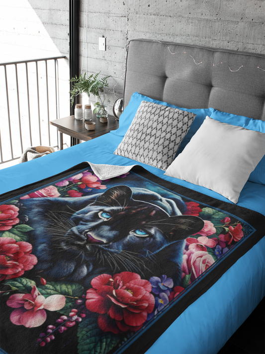 Personalized Midnight Blooms Black Panther Throw Blanket